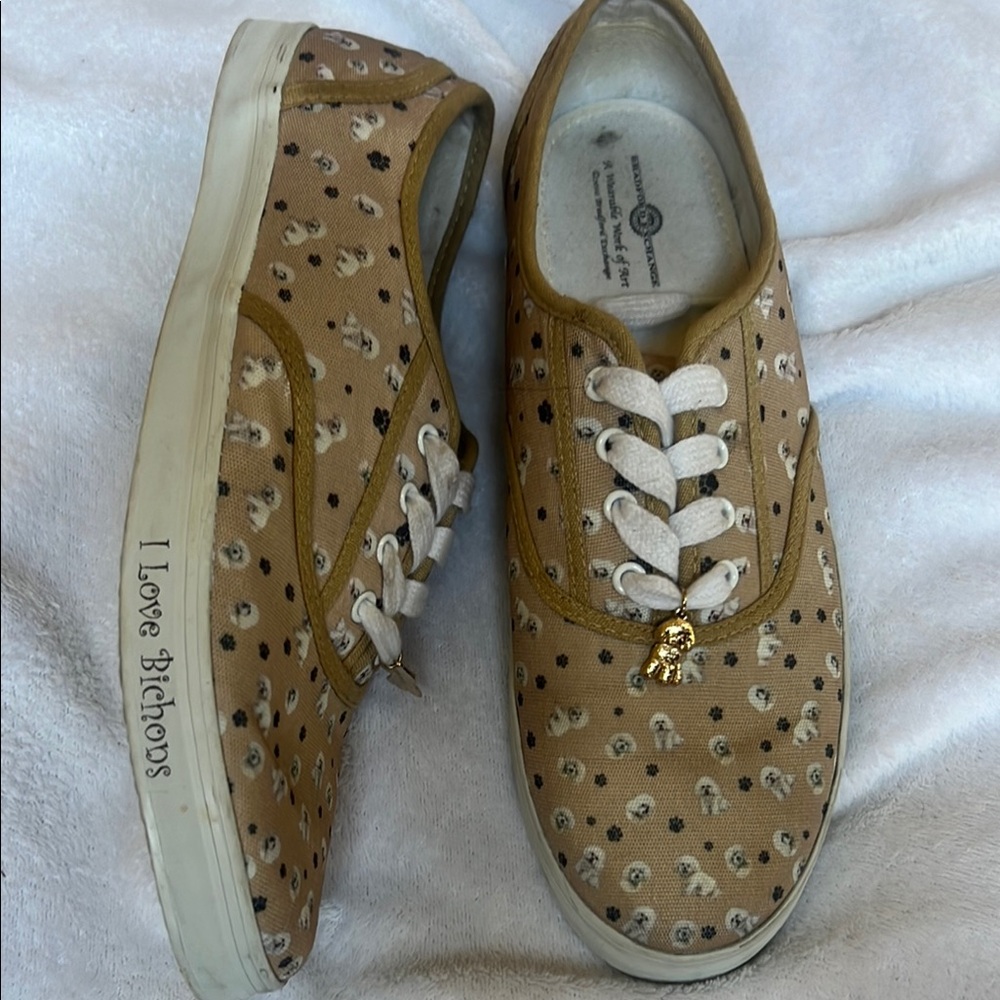 The Bradford Exchange Tan Bichon Pattern Sneakers dogs wearable work of art